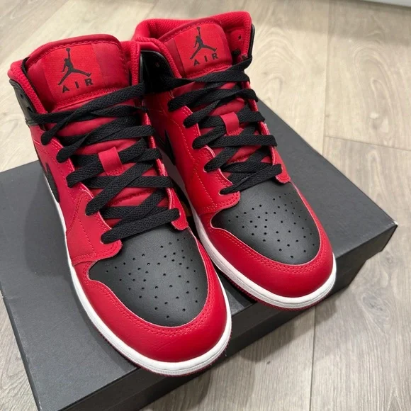 Air Jordan 1 Mid Black and Gym Red - Picture 3 of 13